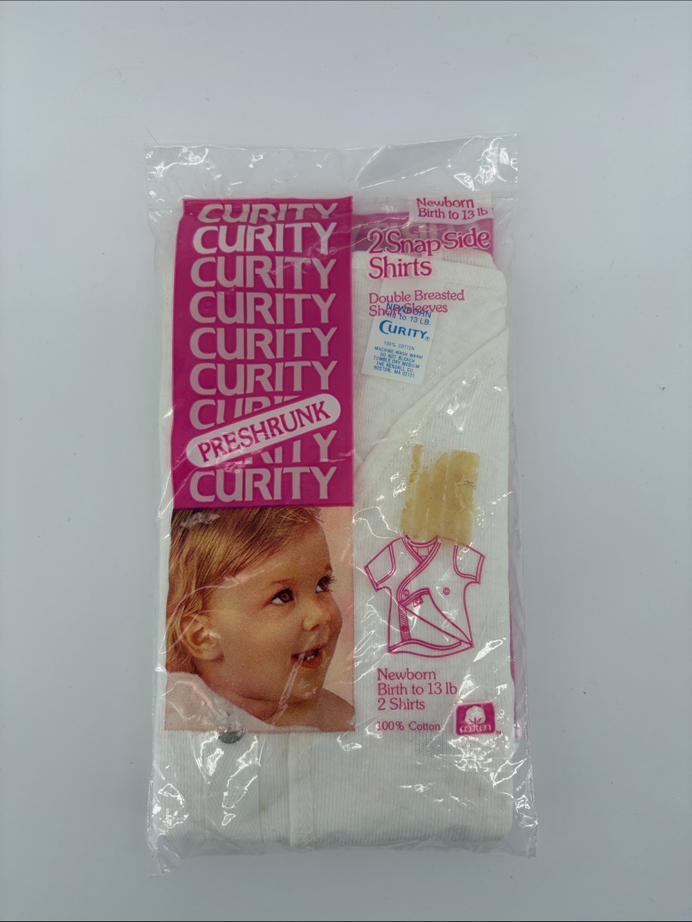 Vintage Curity Newborn White 2-Pack Snap Side Shirts - Preshrunk-NIP